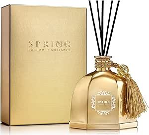 SPRING Fragrance Gold Reed Diffuser Set, Extra Large 10.14 Oz (300ml), Fragrance Made in France, Jasmine, Lily of The Valley, Tuberose, Air Fresheners for Home/Luxury Diffusers for Home