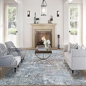 8x10 Area Rugs for Living Room:Large Machine Washable Area Rug with Non Slip Backing Non Shedding Abstract Stain Resistant Carpet for Bedroom Dining Room Nursery Home Office - Gray