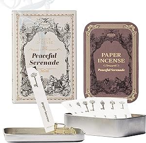 OPTATUM Paper Incense Kit for Room Fragrance - 48pcs, Vintage Metal Case | Smell Good Incense Paper for Relaxation & Air Freshening | Aesthetic Housewarming & New Home Gifts | Peaceful Serenade |