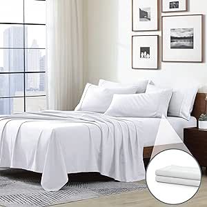 Swift Home Twin XL 4-Piece Microfiber Sheet Sets (Includes 1 Bonus Pillowcase), Ultra-Soft Brushed - Extremely Durable - Easy Fit - Wrinkle Resistant, Twin XL, White