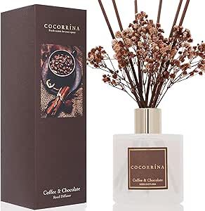 Cocorrina Reed Diffuser Sets - Coffee & Chocolate Scented Diffuser with Sticks Home Fragrance Essential Oil Reed Diffuser for Bathroom Shelf Decor