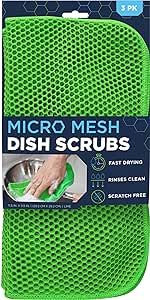 S&T INC. Mesh Dish Scrubber, Kitchen Dish Cloths for Washing Dishes, Green, 11.5 Inches x 11.5 Inches, 3 Pack