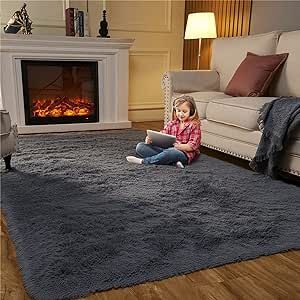 Plush Area Rugs for Bedroom Living Room, 5ft x 7ft Darkgray Fluffy Fuzzy Carpet for Teens Room, Shaggy Throw Rug Clearance for Nursery Room,Dorm