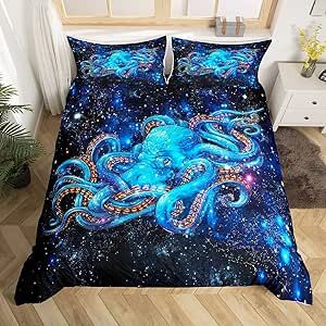 Octopus Duvet Cover Ocean Kraken Print Comforter Cover Colorful Galaxy Stars Bedding Set For Kids Adults Octopus Tentacles Sea Marine Themed Bedspread Cover Ultra Soft Room Decor King Size Bedclothes