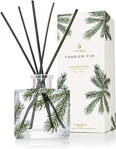 Thymes Petite Frasier Fir Diffuser - Pine Needle Design - Home Fragrance Diffuser Set Includes Reed Diffuser Sticks, Fragrance Oil, and Glass Bottle Oil Diffuser (4 fl oz)