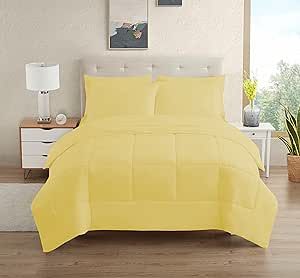Dorm Room Essentials College Bedding Comforter Set 5 Piece Twin Size Bed in a Bag for College Students Boys and Girls, Twin, Yellow