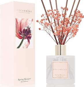 Cocorrina Reed Diffuser Sets- Spring Bouquet Scented Diffuser with Sticks Home Fragrance Essential Oil Reed Diffuser for Bathroom Shelf Decor
