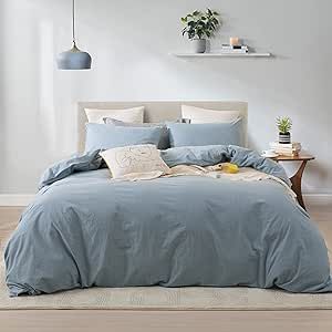 Ventidora 3 Piece Duvet Cover Set Queen Size,100% Organic Washed Cotton with Linen Feel Like Textured, Luxury Soft and Breatheable Bedding Set with Zipper Closure(1 Duvet Cover + 2 Pillowcases)