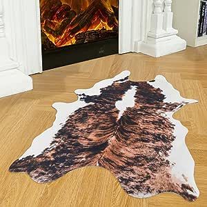 Lahome Faux Cowhide Rug - Small Cow Print Rugs for Living Room Bedroom Western Decor, Cute Animal Skin Rugs Faux Cow Hide Print Carpet for Kids Room Front Door Office, Brown, 27"x43"/2.3'x3.6'