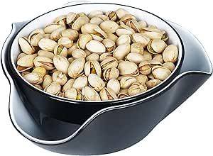 Fieldshire Goods Double Dish Pistachios, Peanuts, Cherries, Oranges, Sunflower Seeds, Popcorn, Edamame, Fruits, Snacks, and Candy Serving Bowl, Black & White