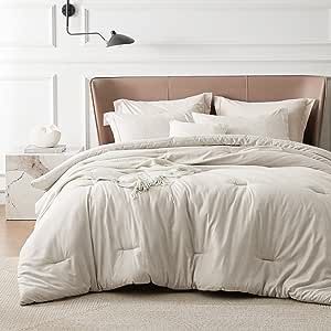 Bedsure Queen Comforter Set Kids - Beige Queen Size Comforter, Soft Bedding for All Seasons, Cationic Dyed Bedding Set, 3 Pieces, 1 Comforter (90"x90") and 2 Pillow Shams (20"x26"+2")