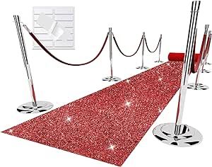 EZLucky Glitter Red Carpet Runner for Party, 2.46X15 ft, 200 GSM Glitter Non-Woven Fabric, Hollywood Red Carpet for Event, Aisle Runner for Wedding Ceremony, Movie Theme Party Decorations