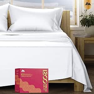 Mayfair Linen 5-Star Hotel Quality 1200 Thread Count 100% Supima Cotton Sheets for King Size Bed, 4 Pc Bright White Premium Cotton Sheet Set, Sateen Weave with Elasticized Deep Pocket
