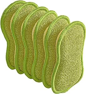 Multi-Purpose Scrub Sponges for Kitchen by SmilePowo Non-Scratch Microfiber Sponge Along with Heavy Duty Scouring Power - Effortless Cleaning of Dishes, Pots and Pans All at Once 6 Pack