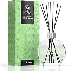 Gardenia Blossom Scented Reed Diffuser Set with 8 Rattan Diffuser Sticks, 150 ml, All Natural Air Freshener, Long-Lasting Diffusers at Home - MyrrhUSA