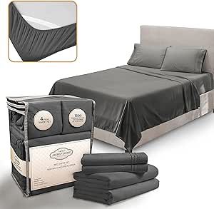 Abeero Home King Size Premium Sheet Set - Luxury Hotel Bedding - Cooling Bed Sheets with Elastic Corner Straps - Up to 15" Deep Pocket Mattress - Soft Sheets & Pillowcases - 4 Piece (King, Gray)