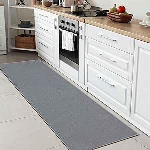 Machine Washable Modern Solid Design Non-Slip Rubberback 2x6 Traditional Runner Rug for Hallway, Kitchen, Bedroom, Living Room, 2'2" x 6', Gray