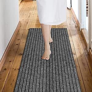 Custom Size Backed Non-Slip Area Rugs Runner, Easy Clean, Waterproof Runner Rugs for Hallway Entryway, Kitchen, Laundry, 2FT x 6FT, Gray Stripe