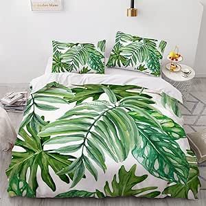HYFBH Nordic Spring Bedding Sets Green Leaves Quilt Covers Pillow Shams Duvet Cover Sets Bedclothes Plant Bed Set Comforter Cover Set 80x90inch Full Size Comforter Sets