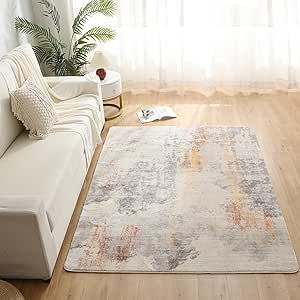 Calore Modern Abstract Area Rug Soft Distressed Rugs Non Slip Indoor Carpet Print Floor Cover for Living Room Bedroom Dining Room (Abstract/Grey, 3.9'x5.2')