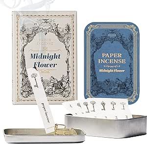 OPTATUM Paper Incense Kit for Room Fragrance - 48pcs, Vintage Metal Case | Smell Good Incense Paper for Relaxation & Air Freshening | Aesthetic Housewarming & New Home Gifts | Midnight Flower |