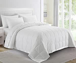puredown® Blankets King Size - Soft Lightweight Down Blanket for All Seasons, Cozy Warm Luxury Bed Blanket with Satin Trim, 100% Cotton Cover, White (108"X90")