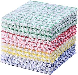 Kitchen Dishcloths 12pcs 11x12 Inches Bulk Cotton Kitchen Dish Cloths Scrubbing Wash Cloths Sets (Mix color)