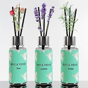 Binca Vidou Reed Diffuser Set of 3, Lavender Rose Vanilla Oil Reed Diffusers for Bedroom Living Room Office Aromatherapy Oil Reed Diffuser for Gift & Stress Relief 35ml/1.18oz x 3