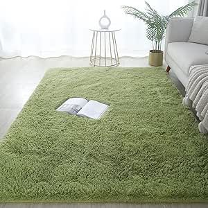 GERBIT Shag Area Rug 4x6 Feet Soft Indoor Rectangular Rugs Carpet Modern Luxury Plush Rugs for Living Room Home Decor Grass Green
