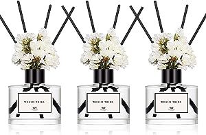 Flower Reed Diffuser Set Of 3(Bamboo, Sage & Sea Salt, Sandalwood Ebony Scent) For Bathroom Accessories Bedroom Shelf Decor & Air Fresheners, Gift Sticks Defusers With 1.7 oz Essential Oils Each Pack