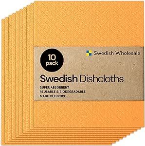 Swedish Wholesale Swedish DishCloths for Kitchen- 10 Pack Reusable Paper Towels Washable - Eco Friendly Cellulose Sponge Microfiber Dish Cloths - Kitchen Essentials - Orange