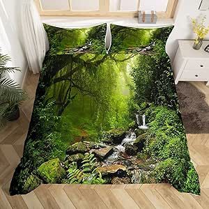 Feelyou Wooden Print Comforter Cover Tree Pattern Bedding Set Creek Nature Scenery Duvet Cover for Children Kids Boys Girls Microfiber Bedspread Cover Room Decor Bedclothes Twin Size