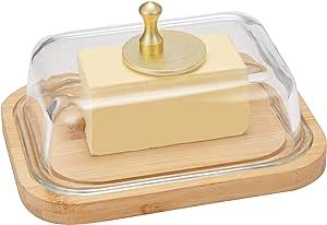 BTWD Glass Butter Dish with Lid for Countertop and Refrigerator, Large Butter Keeper Container Storage with Handle for Fridge, Butter Holder for Counter, Butter Tray Covered Butter Dishes with Lid