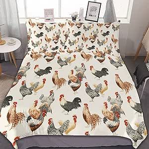 Rooster Chickens Duvet Cover Set Bedding Set Full 3 Pieces Bedspread Cover Ultra Soft Comforter Cover for Decorative Bedclothes Zipper