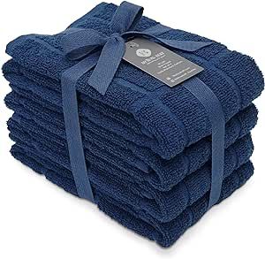 Mellow Buff 100% Cotton Terry Dish Towels, 4 Pack Plain, 16 x26 Inches, Super Soft and Absorbent Kitchen Towels, Perfect for Kitchen Cleaning and Dish Washing | Navy Blue