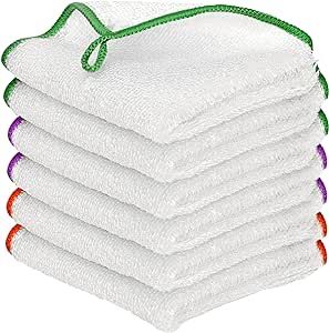Motith Dish Wash Cloths Kitchen Wash Cloths for Dishes Bamboo Kitchen Dish Cloths 10x10inch 6 Pack Dish Rags White Terry Dish Kitchen Towel Cleaning Rags Super Absorbent Fast Drying Soft Durable