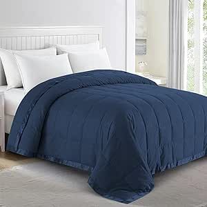puredown® Blankets Queen Size - Soft Lightweight Down Blanket for All Seasons, Cozy Warm Luxury Bed Blanket with Satin Trim, 100% Microfiber Cover, Navy Blue (90"X90")