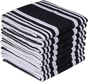 Urban Villa Dish Cloths Trendy Stripes Dish Cloths for Kitchen Black/White Color Set of 8 Quick Drying Dish Cloths Highly Absorbent Cotton Size 12X12 Inches with Mitered Corners Kitchen Dish Towels