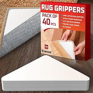 40 Pack Rug Gripper for Hardwood Floors and Area Rugs - Double Sided Carpet Tape Non Slip Rug Stickers Pads for Corner - Stop and Non Slide Rug for Wood and Tile Floors - Prevent Sliding & Moving Pad