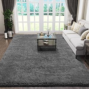 Ophanie Living Room Rugs 5x8 Grey, Fluffy Shag Fuzzy Plush Soft Throw Area Rug, Gray Large Shaggy Floor Big Carpets for Bedroom, Kids Home Decor Aesthetic, Nursery