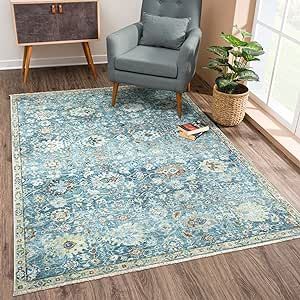 Bloom Rugs Caria Washable Non-Slip 3x5 Rug - Blue/Beige Traditional Persian Area Rug for Living Room, Bedroom, Dining Room, and Kitchen - Exact Size: 3' x 5'