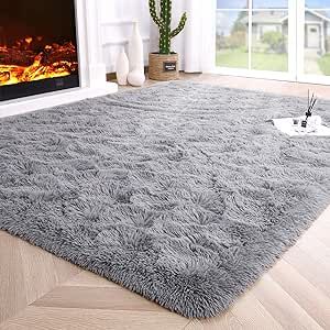 Noahas Fluffy Bedroom Carpet,4x5.3 Feet,Shaggy Fuzzy Grey Soft Rugs for Bedroom,Kids Room,Plush Nursery Rug for Baby,Thick Area Rugs for Living Room,Cute Room Decor for Girls Boys