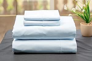 LEMUDA 100% Cotton, Real Threat Count, Pure Organic Egyptian Cotton, 4-Piece Bed Sheet Set, Deep Pocket up to 12", Satin Luxury Hotel Bed Sheets, (Sky Blue, Twin XL)