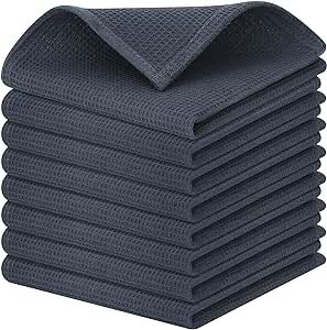 Mordimy 100% Cotton Waffle Weave Dish Cloths, 8-Pack Super Soft and Absorbent Dish Towels Quick Drying Dish Rags, 12 x 12 Inches, Dark Grey