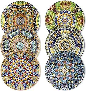 vancasso Dinner Plates Set of 6-10.5 Inch Ceramic Plates, Microwave, Oven and Dishwasher Safe, Colorful Bohemian Style Dishes for Kitchen