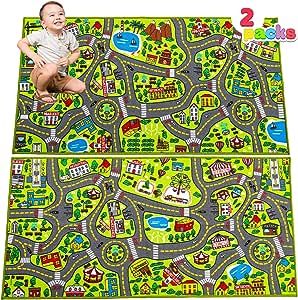 JOYIN 2 Pack Playmat City Life Carpet for Kids Age 3+, Jumbo Play Room Rug, City Pretend Play