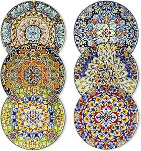 vancasso Salad Plates Set of 6-8.5 Inch Ceramic Dessert Plate, Small Dinner Plate Set, Microwave, Oven and Dishwasher Safe, Colorful Bohemian Style Dishes for Kitchen