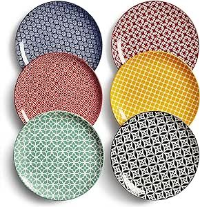 DOWAN 8.5" Dessert Plates - Colorful Salad Plates, Ceramic Dinner Plates for Cake, Pasta, Pancakes, Salad, Small Plate Set of 6 for Wedding, Party, Restaurant, Picnic- Dishwasher & Microwave Safe