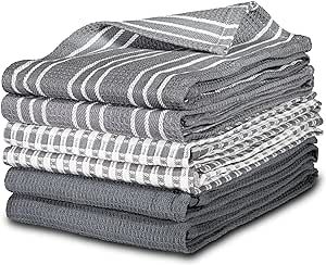 Ultra Absorbent Kitchen Towels, 100% Cotton Gray Kitchen Towels Set of 6 - Hand Towels for Kitchen, Dish Cloths for Washing Dishes, Kitchen Towels and Dishcloths Sets