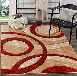 GLORY RUGS Area Rug Modern 8x10 Dark red Circles Geometry Soft Hand Carved Contemporary Floor Carpet Fluffy Texture for Indoor Living Dining Room and Bedroom Area